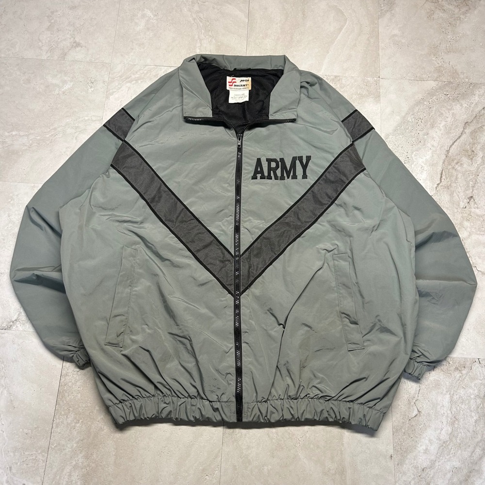 Skilcraft Army PFU Jacket Green Mens Large Long Nylon Reflective Windbreaker